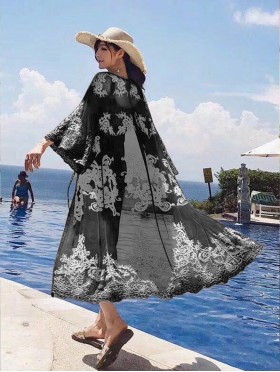 Lace Kimono W/ Embroidered Pattern